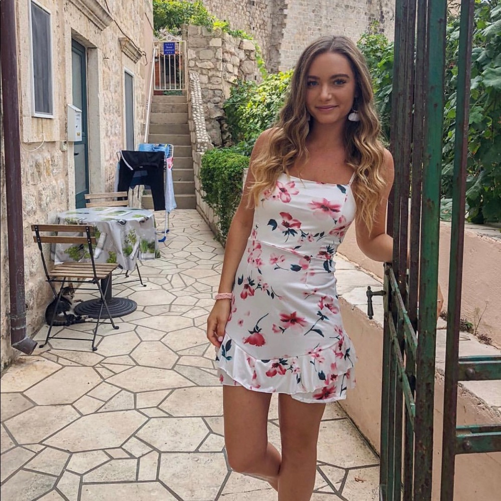 White floral mini dress